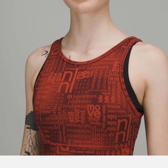 Lululemon Power Pivot Everlux Crop Tank Motif Orange Size 4 - Picture 2 of 6